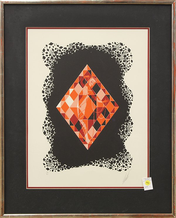 Print by Erte: Erte (Romain de Tirtoff, Russian, 1892-1990), ''Aces,'' 1973, serigraph, signed lower right, edition 60/90, overall (with frame): 31''h x 25''w. Provenance: Barclay Simpson Fine Arts Gallery (Lafayett