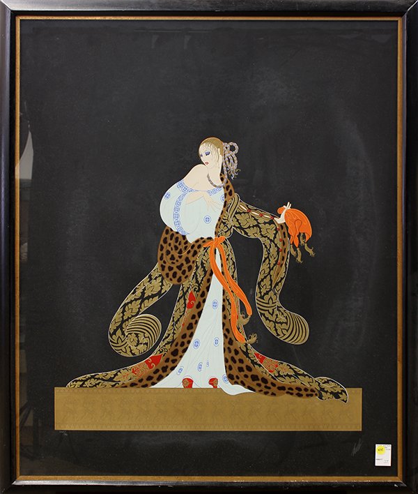 Print by Erte: Erte (Romain de Tirtoff, Russian, 1892-1990), The Tragic Muse, serigraph, signed lower right, overall (with frame): 41.5''h x 34.75''w