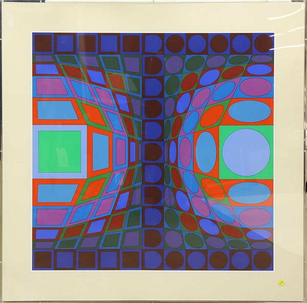 Prints by Victor Vasarely: (lot of 2) Victor Vasarely (French/Hungarian, 1906-1997), Compositions from "Viva" 1978, color screenprints, each signed lower lower right, edition 99/250, sheets (each): 31"h x 31"w, overalls (with f