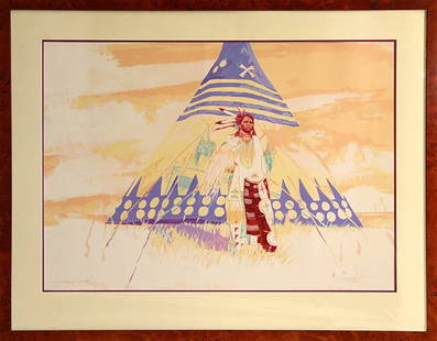 Print, Ben Wright: Ben Wright (American, 20th century), "Journey of Stone Boy" serigraph, signed lower right, "progression proof," letter of authenticity affixed verso, overall (with frame): 35.5"h x 44.75"w