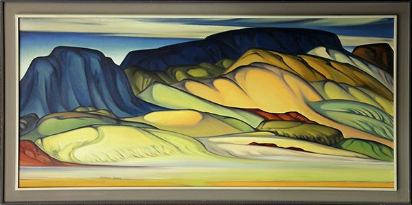 Painting, Tarmo Pasto: Tarmo Pasto (American, 1906-1986), California Foothills, oil on canvas, signed lower left center, overall (with frame): 40"h x 79"w. Provenance: From the estate of Edward Gerber