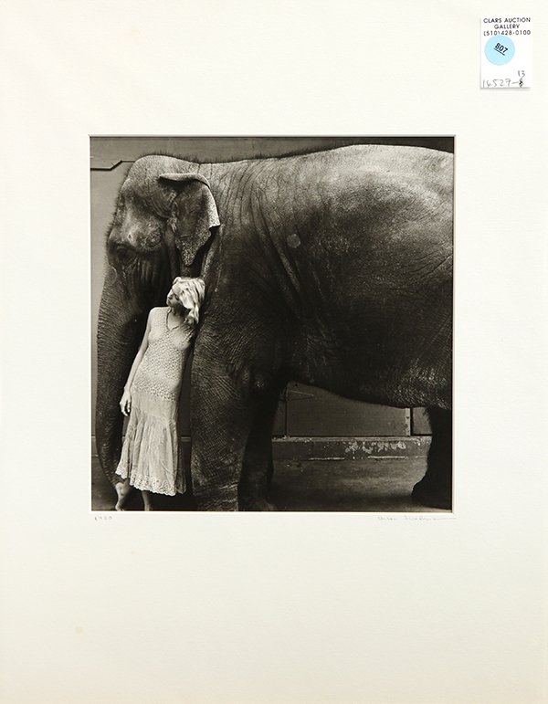 Photograph, Susan Friedman: Susan Friedman (American, b. 1950), Woman with Elephant, 1980, gelatin silver print, pencil signed lower right on mat, dated lower left on mat, image: 9.75"h x 9.25"w