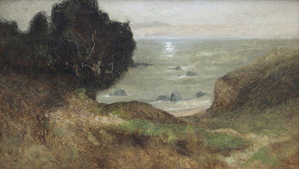 Painting, William Keith: William Keith (American, 1838-1911), "Moonlight Over the Bay," oil on canvas, unsigned, canvas: 17"h x 30"w, overall (with frame): 21.75"h x 34.5"w. Provenance: Reverend Joseph Worcester (San Francisc
