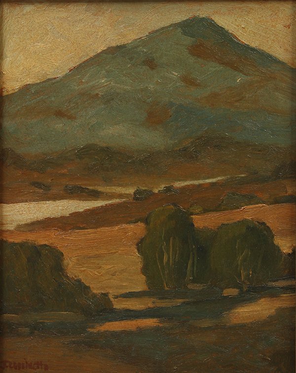Painting by Jack Cassinetto: Jack Cassinetto (Californian, b. 1944), Mt. Tam, oil on masonite, signed lower left, board: 10''h x 8''w, overall (with frame): 15''h x 13''w