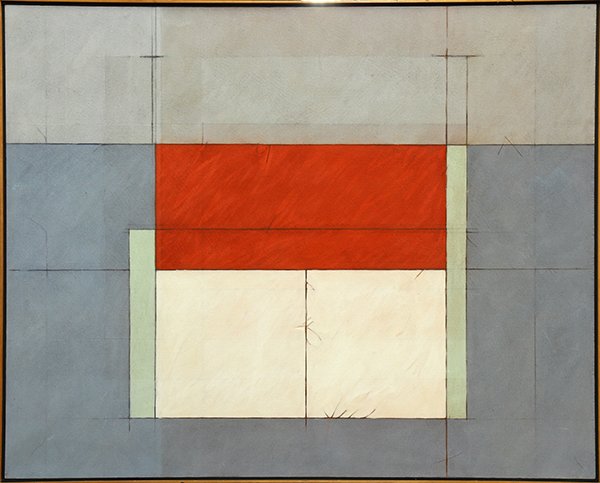 Painting, Laurent Sarlatle: Laurent Sarlatte (American, b.1945), "Horno #8," 1979, oil on canvas, signed, titled and dated verso, canvas: 48''h x 60''w, overall (with frame): 49.25''h x 61.25''w