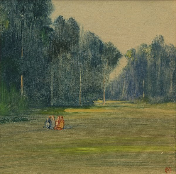 Print, Xavier Martinez: Xavier Martinez (American, 1869-1943), Piedmont, c. 1912, color monotype, mongramed lower right, sight: 7.5"h x 7.5"w, overall: 18"h x 14.5"w