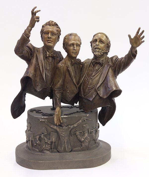 Elliott Arkin (b: Elliott Arkin (b. 1960) sculpture 'The Three Tenors In Concert,' executed in patinated bronze on a composition stone base, depicting Spanish opera stars Plácido Domingo and José Carreras and the Ita