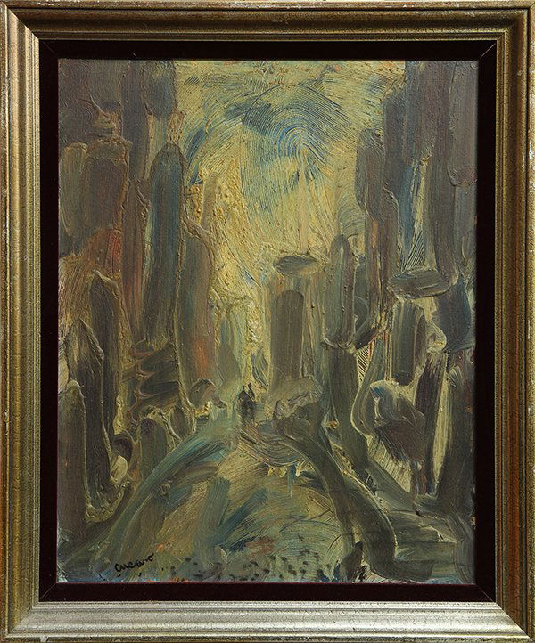 Painting by Pascal Cucaro: Pascal Cucaro (American, 1915-2004), Abstract Landscape, oil on canvas, signed lower left, overall (with frame): 35.5''h x 29.5''w