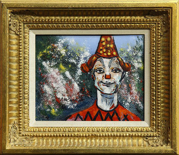 Works by Pascal Cucaro: (lot of 2) Pascal Cucaro (American, 1915-2004), Portraits of Clowns, enamel on tile, each signed lower, edition 33/40, overall (with frame): 13''h x 15''w