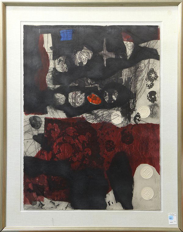 Print, Antoni Clavé: Antoni Clavé (Spanish, 1913-2005), Untitled (Abstract), color embossed lithograph, signed in pencil lower right, overall (with frame): 38"h x 30"w