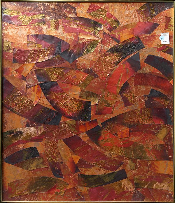 Painted enamel on copper collage: "Kites," painted enamel on copper collage, artist title label with the name "Ball" affixed verso, 20th century, overall (with frame): 32.25"h x 27.25"w. Provenance: From the estate of Edward Gerber
