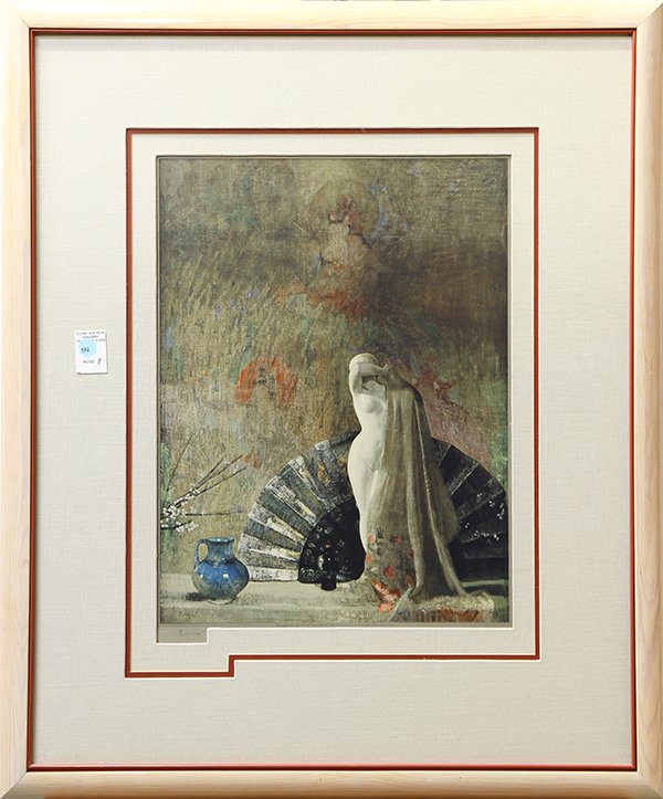 Print, After Hovsep Pushman: After Hovsep Pushman (Americaan, 1877-1966), Still Life with Fan and Figurine, color offset, signed in pencil lower left, overall (with frame): 32.5"h x 27.25"w