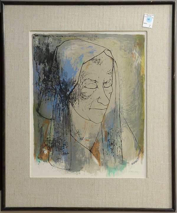 Print, Jean Jansem: Jean Jansem (French, 1920-2013), Portrait of a Woman, color lithograph, signed in pencil lower right, overall (with frame): 28.25":h x 23.75"w