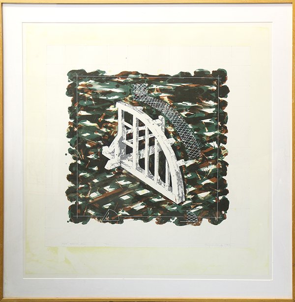 Print, Robert H. Cumming: Robert H. Cumming (American, b. 1943), "Two Frame Arc," 1985, color lithograph, pencil signed lower right, titled lower left, overall (with frame): 44.25"h x 43"w