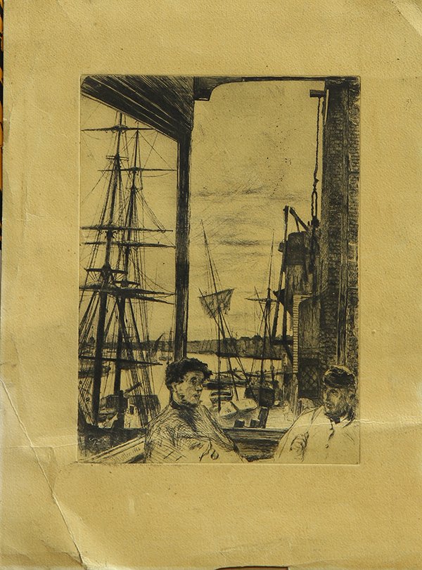 Print, After James Abbott McNeill Whistler: After James Abbott McNeill Whistler (American, 1834-1903), "Rotherithe," etching, plate signed "Whistler" and dated 1860, sheet (unframed): 18.5"h x 14.5"w