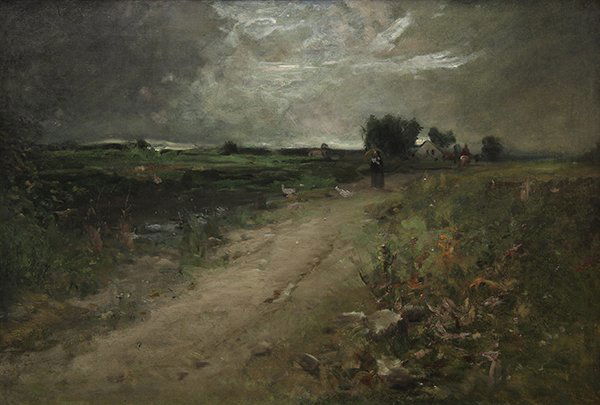 Painting, William Keith: William Keith (American, 1838-1911), "Storm Clouds over the Farm," oil on canvas, unsigned, canvas: 21.5"h x 31.5"w. Provenance: Reverend Joseph Worcester (San Francisco, CA) to his niece (Anna Worces