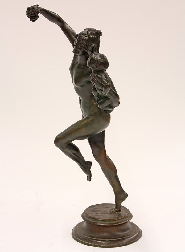 Bronze, Frederick William Macmonnies: Frederick William Macmonnies (American, 1863-1937), "Bacchante and Infant Faun," 1893, bronze sculpture, signed and dated lower base, inscribed "RB 13" on lower inner base edge, overall: 15.75"h x 5.7