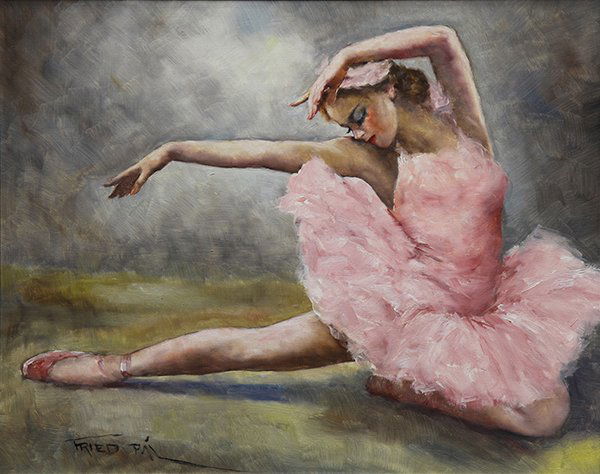 Painting, Pal Fried: Pal Fried (American/Hungarian, 1893-1976), Ballerina, oil on canvas, signed lower left, canvas: 24"h x 30"w, overall (with frame): 32"h x 37.5"w