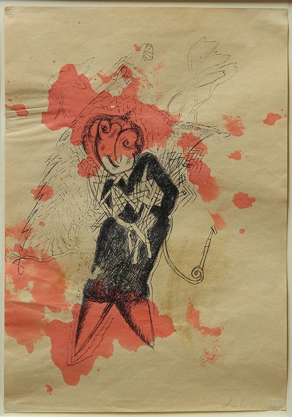 Work on paper by Sandro Chia: Sandro Chia (Italian, b.1946), Untitled, 1979, ink and watercolor on paper, signed and dated lower right, sheet: 12"h x 8.25"w, overall (with frame): 24"h x 20"w