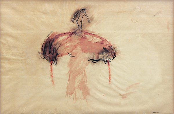 Painting by Nancy Spero: Nancy Spero (American, 1926-2009), Untitled (from the War Series: Bombs and Hellicopters), 1967, gouache and ink on paper, signed and dated lower right, sight: 23"h x 35"w, overall (with frame): 28.5"