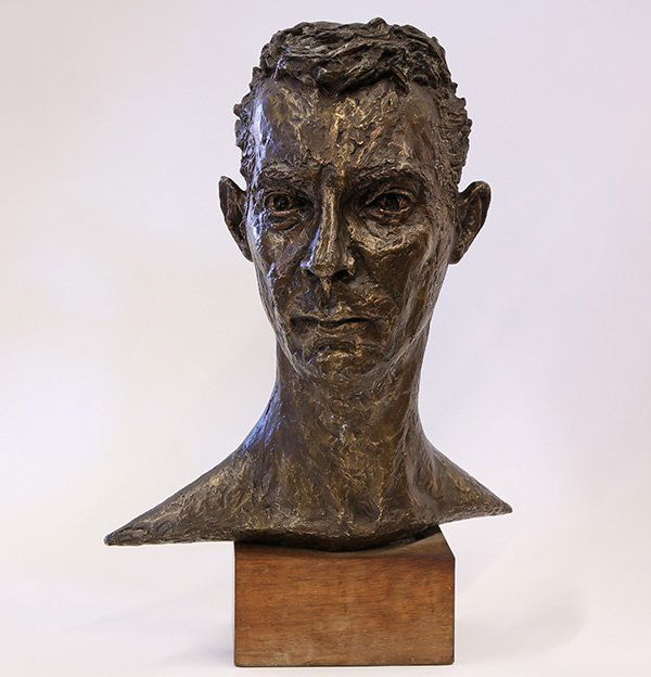 Bronze, Bust of King George VI: British School (20th century), Bust of King George VI, bronze sculpture, indistinctly monogramed verso, overall (with wood base): 20.25"h x 13.75"w x 9.5"d