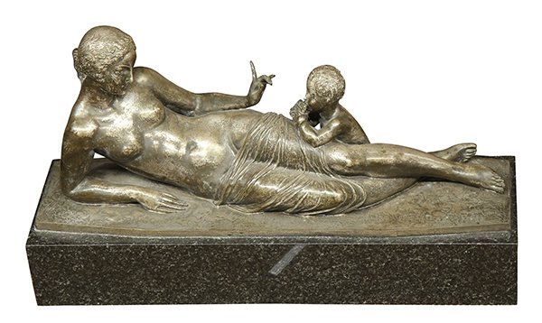 Sculpture, Joseph Jules Emmanuel Cormier: Joseph Jules Emmanuel Cormier (French, 1869-1950), Bacchante et Faun, patinated bronze sculpture, signed bottom right, foundry mark (F. Barbedienne, Paris), mounted on black marble base, sculpture dim