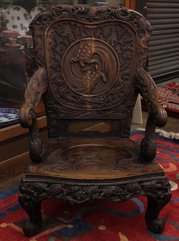 Japanese Carved Wooden Chair, 19c