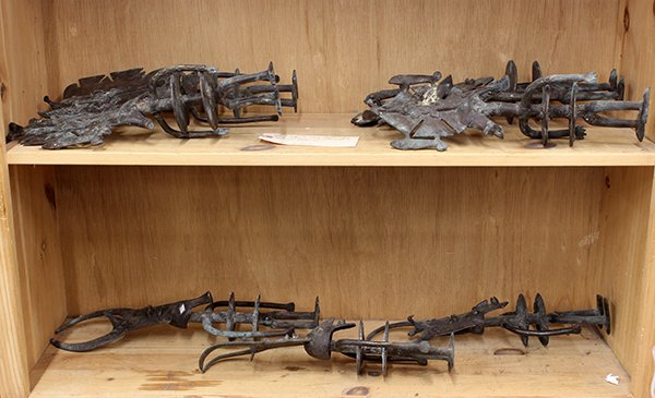 (lot of 7) West African decorative and fanciful bronze: (lot of 7) West African decorative and fanciful bronze figures, 17"l. Provenance: From the estate of Edward Gerber