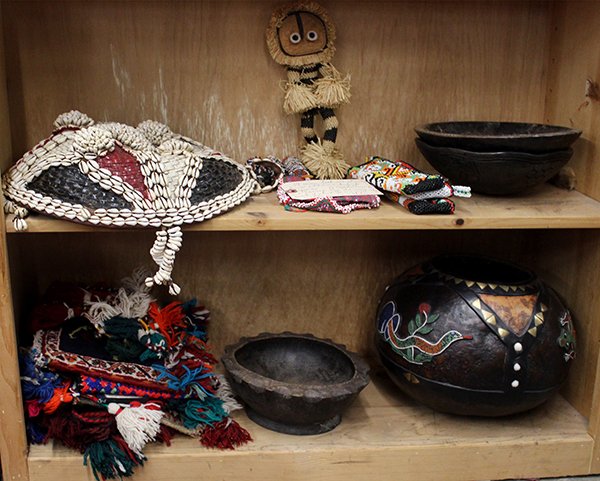 (lot of 19) Group of decorative folk art objects,: (lot of 19) Group of decorative folk art objects, including approximately 14 textile weavings and beadwork, two old wood bowls, one Philippines example having a scalloped rim, together with one other