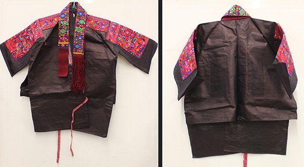 (lot of 8) Southeast Asian Hill Tribe hemp embroidered: (lot of 8) Southeast Asian Hill Tribe hemp embroidered textiles hand-stitched into traditional garments, Provenance: From the estate of Edward Gerber