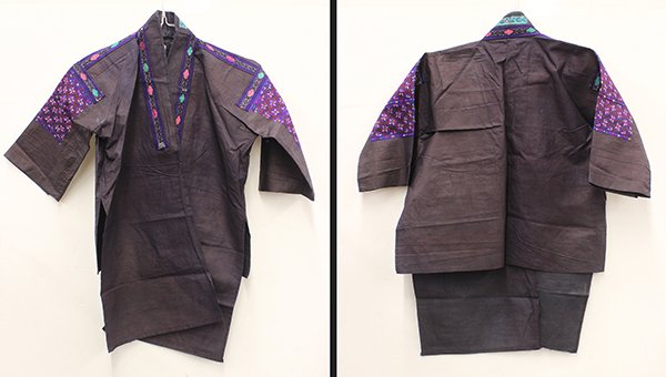 Southeast Asian Hill Tribe hemp embroidered textiles: (lot of 7) Southeast Asian Hill Tribe hemp embroidered textiles hand-stitched into traditional garments. Provenance: From the estate of Edward Gerber