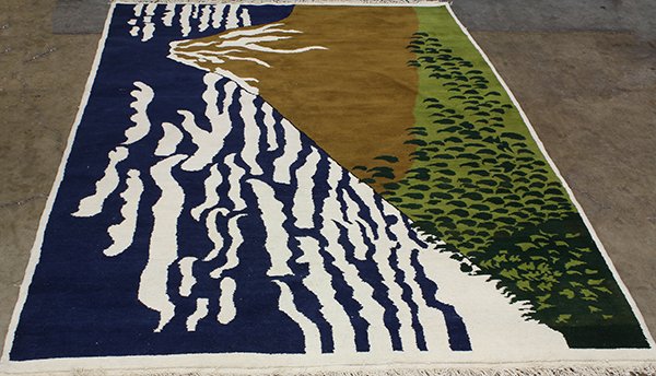 Large Tibetan style carpet depicting Mt: Large Tibetan style carpet depicting Mt. Fuji, 10'3" x 7'4". Provenance: From the estate of Edward Gerber