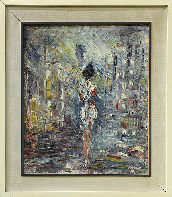 Painting, Continental School (20th century): Continental School (20th century), Abstract Figure and Landscape, oil on canvas, signed Varga lower right, overall (with frame): 33"h x 28.5"w. Provenance: From the estate of an American diplomat and 