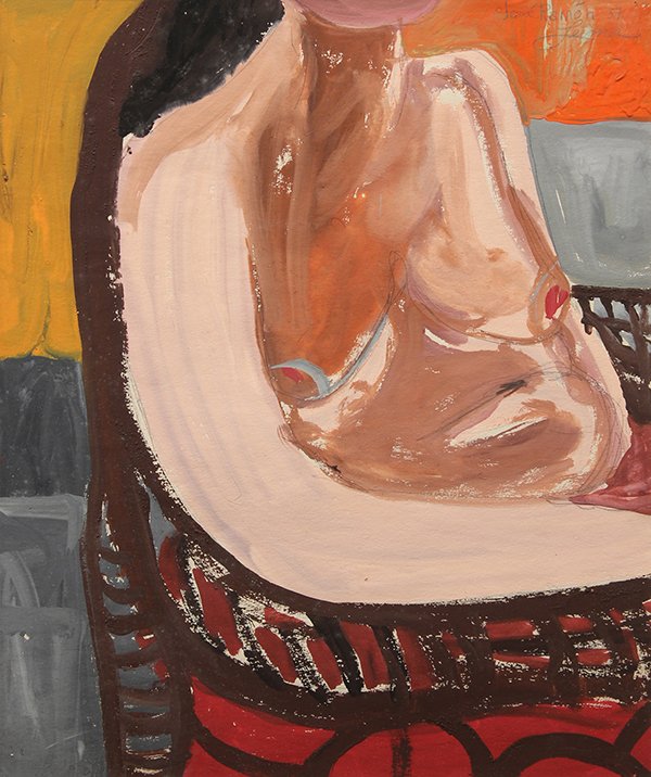 Work on paper, Jose Ramon Lerma, Modernist Female in: Jose Ramon Lerma (American, b.1930), Modernist Female in Arm Chair, 1951, oil and gouache on paper, signed and dated upper right, artist label affixed verso, sight: 17.75''h x 14.75''w, overall (with 