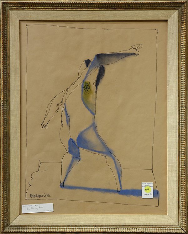 Work on paper, American School (20th century): American School (20th century), ''Boy Throwing Rock,'' 1972, pastel and ink on paper, signed ''Morris Broderson'' and dated lower left, overall (with frame): 25.75''h x 20.75''w