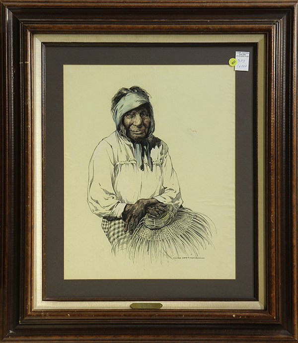 Work on paper by Lloyd Harting: Lloyd Harting (American, 1901-1974), Native American Woman, charcoal and watercolor, signed lower right, overall (with frame): 32''h x 28''w
