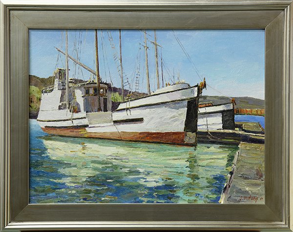 Painting, Oleg Ulitskiy: Oleg Ulitskiy (Ukrainian, b. 1965), "Eclipce," 2011, oil on canvas, signed, titled and dated verso, signed and dated lower right, canvas: 18"h x 24"w, overall (with frame): 23.25"h x 29"w