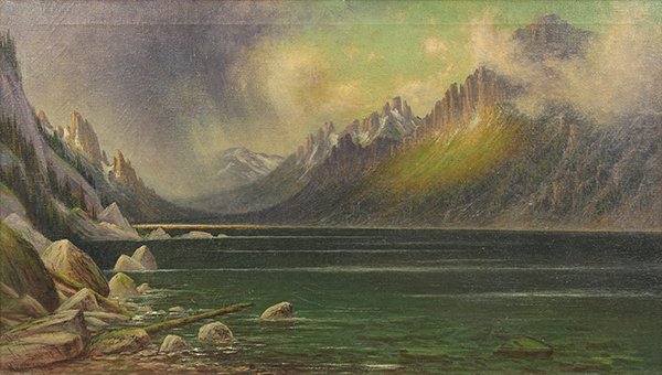 Painting, James Everett Stuart: James Everett Stuart (American, 1852-1941), "Approaching Shower, Echo Lake from the South Shore, Looking Northwest, California," 1914, oil on canvas, signed, dated and numbered (No. 1978) lower left a