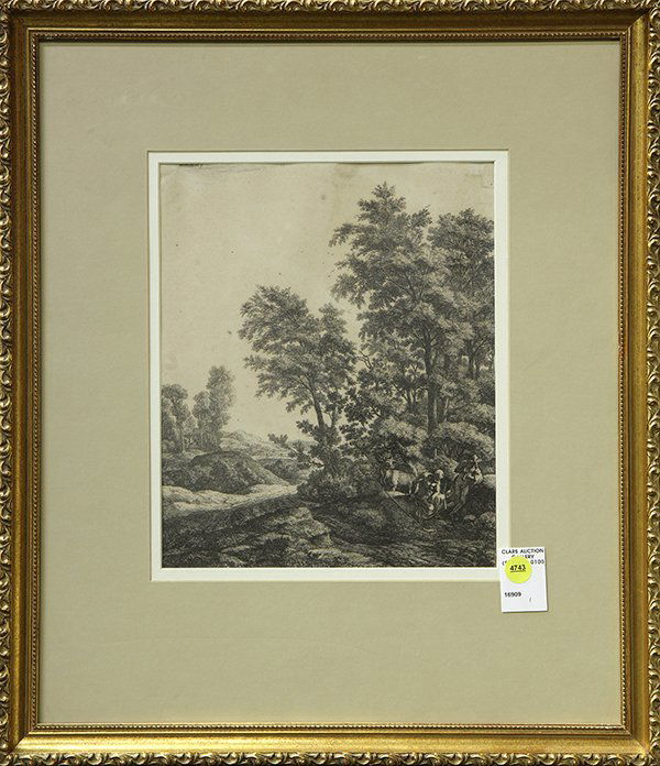 Print, Anthonie Waterloo, Tobias and the Angel: Anthonie Waterloo (Flemish, 1610-1690), Tobias and the Angel, engraving, overall (framed): 21"h x 18"w. Provenance: Barclay Simpson Fine Arts Gallery (Lafayette, CA)