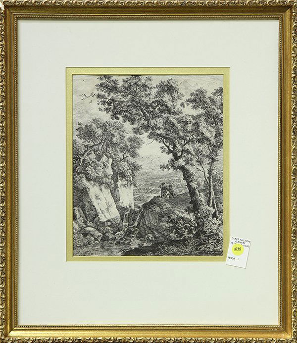 Print, Anthonie Waterloo, David the Archangel: Anthonie Waterloo (Flemish, 1610-1690), David the Archangel, engraving, plate signed lower left, overall (framed): 21"h x 18"w. Provenance: Barclay Simpson Fine Arts Gallery (Lafayette, CA)