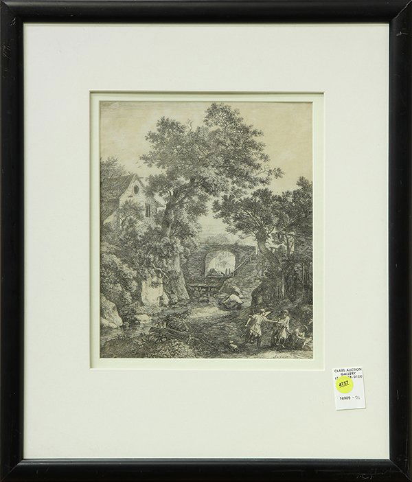 Print, Anthonie Waterloo, Tobias and David the: Anthonie Waterloo (Flemish, 1610-1690), Tobias and David the Archangel, engraving, plate initialed lower left, overall (framed): 20.5"h x 17.5"w. Provenance: Barclay Simpson Fine Arts Gallery (Lafayet