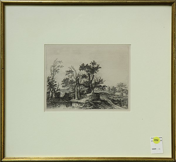 Print, Continental School, Thatched Cottage in the: Continental School (19th century), Thatched Cottage in the Countryside, engraving, plate signed indistinctly lower center, overall (framed): 17.5"h x 19"w. Provenance: Barclay Simpson Fine Arts Galler