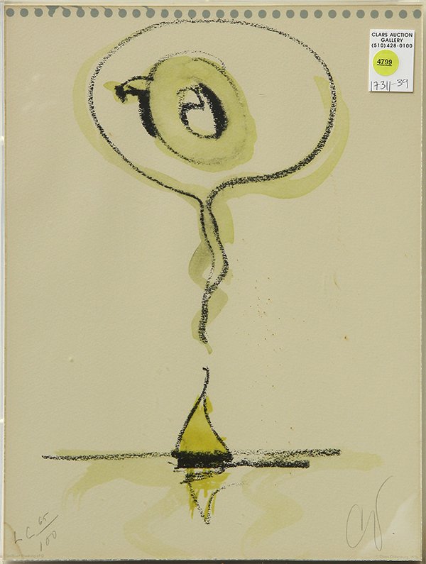 Print, Claes Oldenburg, Sailboat Thinking of Q: Claes Oldenburg (AMERICAN, 1929), Sailboat Thinking of Q, 1976, offset lithograph and screenprint in colors, pencil signed lower right, edition 65/100, Margo leavin Gallery, Los Angeles, CA, label aff
