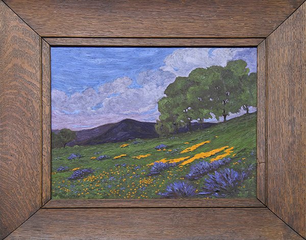 Painting, Jesse Don Rasberry: Jesse Don Rasberry (American, b. 1940), Field of Poppies and Lupine, oil on canvas board, signed lower right, overall (with frame): 22"h x 25"w