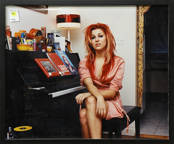 Photograph, Girl in Pink Dress with Red Hair: Girl in Pink Dress with Red Hair Seated by a Piano, color c-print, unsigned, 20th century, overall (with frame): 21.25"h x 25.25"w