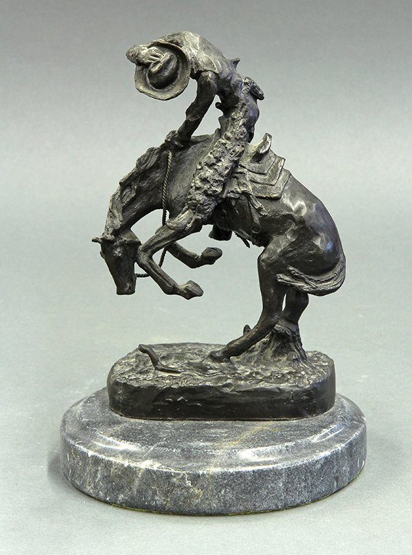 Bronze, After Frederic Remington: After Frederic Remington (American, 1861-1909), "Rattlesnake," bronze sculpture, bears signature lower base, overall: 10.5"h x 7"w x 7"d