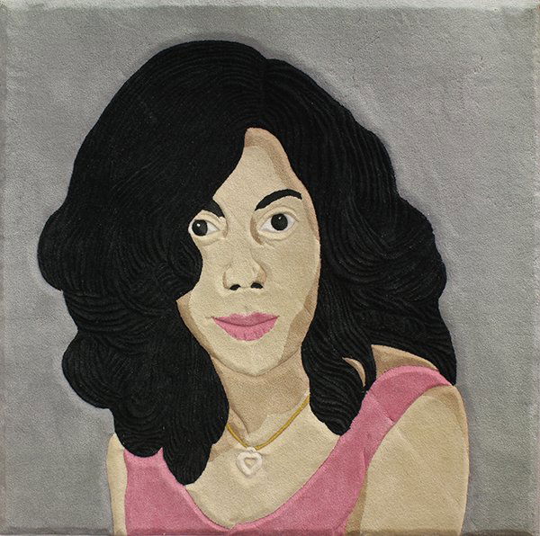 Tapestry, Follower of Alex Katz: Follower of Alex Katz (American, b.1927), Portrait of a Woman, tapestry, unsigned, overall: 54''h x 54''w