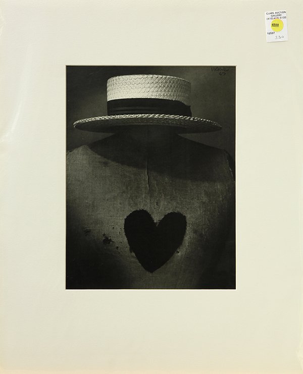Photograph, Vilem Kriz: Vilem Kriz (American/Czech, 1921-1994), Untitled (Straw Hat and Heart), 1967, gelatin silver print, signed and dated upper right, artist stamp verso, later reprint, sheet: 13.5"h x 11"w, overall (with