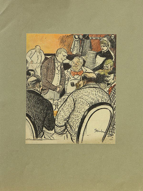 Prints, Théophile Alexandre Steinlen: (lot of 2) Théophile Alexandre Steinlen (French/Swiss, 1859-1923), Victory Parade Celebration and Restaurant scene, lithographs, each signed within plate, largest overall (unframed with mat): 19.5"h