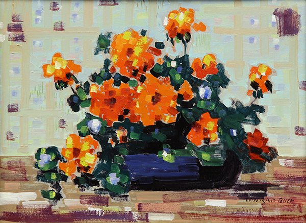 Painting, Conrad Buff: Conrad Buff (American, 1886-1975), Still Life with Poppies, oil on board, signed lower right, board: 12"h x 16"w, overall (with frame): 20.5"h x 24.5"w